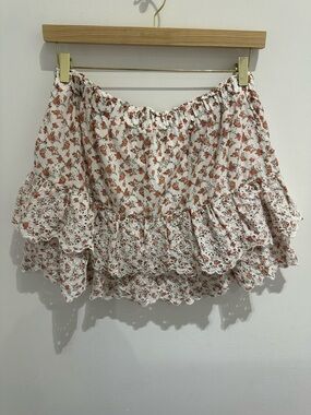 Floral Ruffle Eyelet Mini Skirt - L
